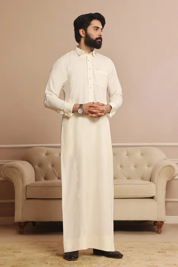 Off White Saudi Shirt Collar Thobe – Exude elegance