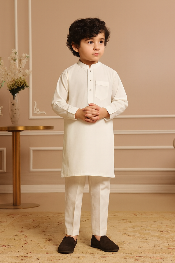 Off White Kurta Pajama - Kids