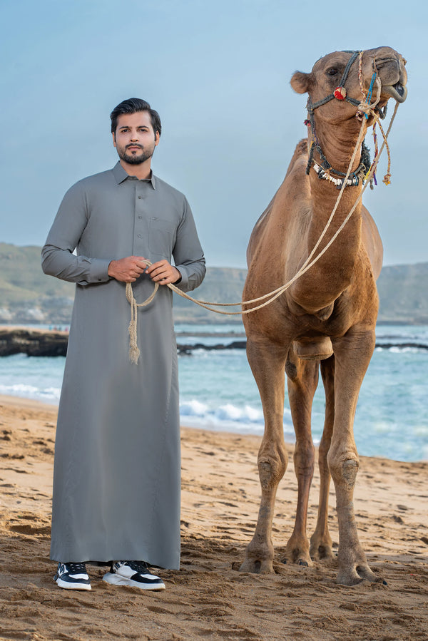 Gray Saudi Shirt Collar Thobe - Exude Elegance