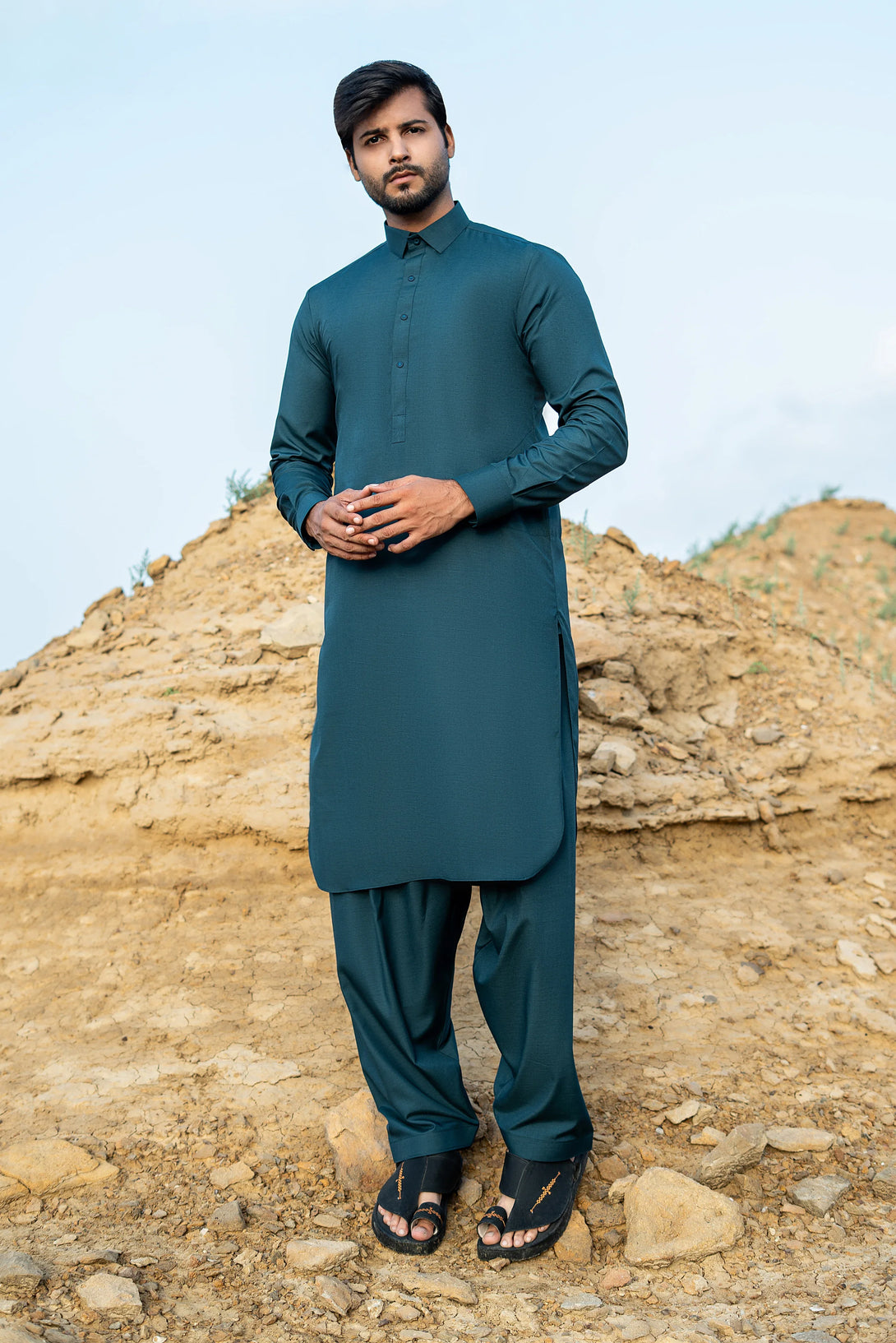 Premium Dark Emerald Green Shalwar Kameez for Men  |  Ainsunnah