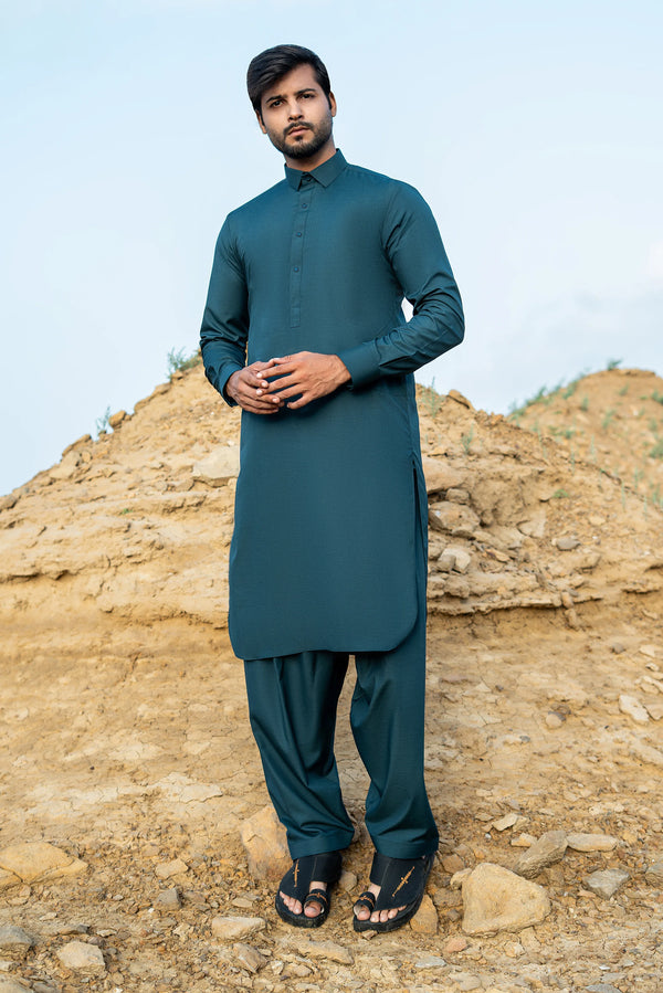 Premium Dark Emerald Green Shalwar Kameez for Men  |  Ainsunnah