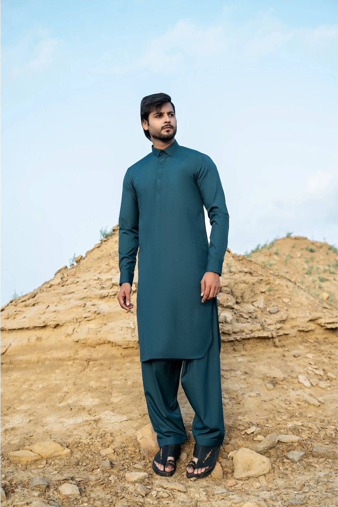 Premium Dark Emerald Green Shalwar Kameez for Men  |  Ainsunnah